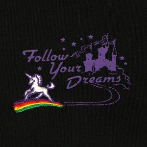 Vtg 90s SPORTSWEAR Unicorn Follow Your Dreams Black Sweatshirt USA Womens sz M